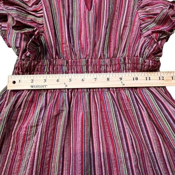 Pinch Red Striped Flutter Sleeve Fit & Flare Smocked Waist V Neck Dress Medium - Picture 4 of 6